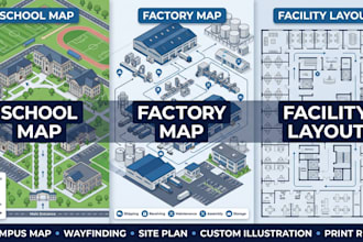 create school map, factory map and facility layout illustration