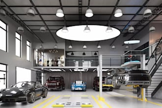 design 3d car wash, auto repair shop, service center and garage layout