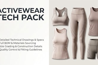 create a detailed activewear tech pack for your clothing brand and manufacturer