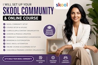 do skool community setup, online course creation, course upload, skool manager