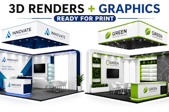 design 3d trade show booth, exhibition stand, kiosk and custom booth graphics