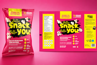 design stand up pouch packaging for snacks, chips, cookies, nuts and dried fruit