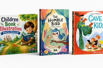design children book, kids book illustrations, storybook and picture book