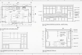do shop drawings, kitchen drawings, sections and interior elevations