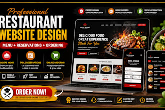 design restaurant website with online ordering and reservation, restaurant menu