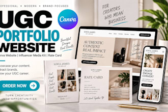 design ugc portfolio website, canva website, influencer media kit, rate card