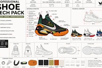 create a custom shoe and footwear tech pack for manufacturing