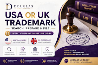 search prepare and file USA trademark UK trademark registration with uspto ukipo