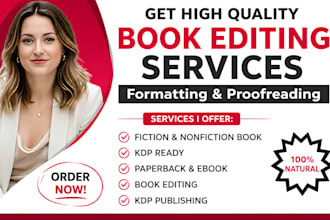 proofread memoir, fiction novel book editor, non fiction editing, kdp format