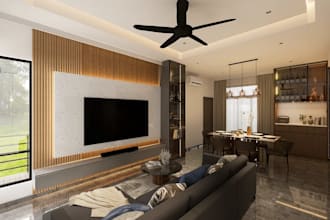 remodel detached house,living room render, kitchen,luxury apartment interior cgi