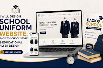 design school uniform website, back to school store and educational flyer design