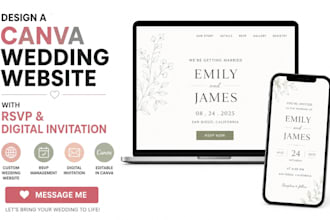 design a canva wedding website with rsvp and digital invitation, wedding card
