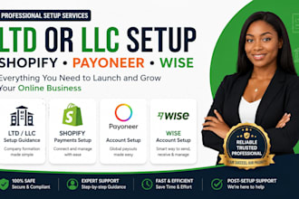 set up ltd or llc, shopify payments, payoneer, and wise virtual banking