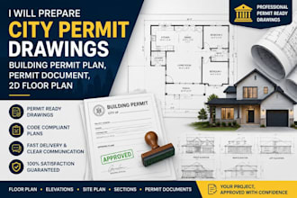prepare city permit drawings, building permit plan permit document 2d floor plan