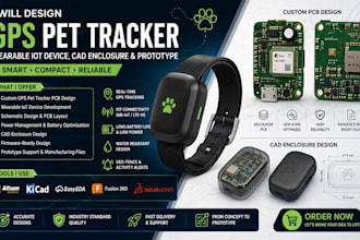 design gps pet tracker pcb, wearable iot device, cad enclosure and prototype