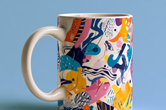do trendy mug design for esty, shoplifty and others store