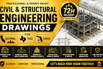 create civil structural engineering drawings for california texas florida in 72h