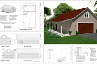 adu permit plan, floor plans, elevations, site plan, garage, deck and permit set