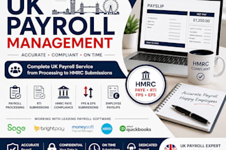 manage UK payroll, hmrc paye, rti, fps, eps submissions and payslips