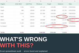 audit your excel spreadsheet and report the errors