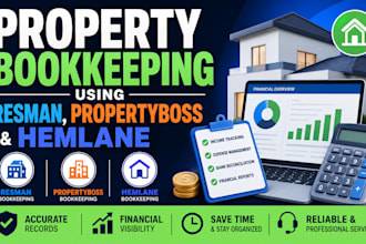 provide professional property bookkeeping using resman, propertyboss and hemlane