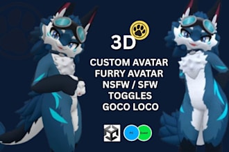 create custom vrchat furry avatar, 3d vtuber model, fursona and nsfw avatar