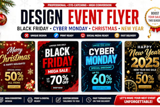 design christmas event flyer black friday cyber monday and new year sales banner