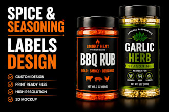 design  label for spice, seasoning, sauce, BBQ rub, hot sauce,ketchup and mockup