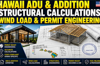 create adu, addition structural calculations, wind load, permit plans for hawaii