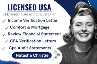 prepare CPA comfort letter, expense ratio letter CPA income verification letter