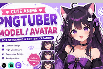 design cute anime pngtuber model or png tuber avatar