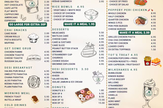 design a professional restaurant food menu