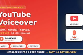 be female youtube voiceover, video, vlogs, energetic, american voice narration