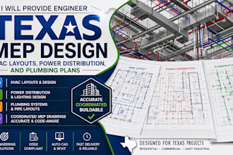 provide texas mep design, hvac layouts, power distribution and plumbing plans