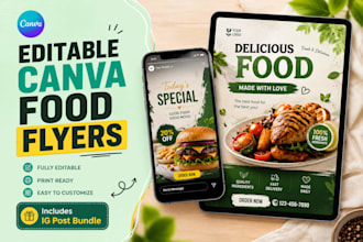 create editable canva food flyers and instagram restaurant posts