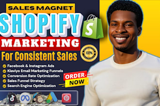 promote shopify store and etsy store via fb meta ads, email salesfunnel, SEO