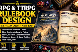 rpg rulebook layout, board game manual, tabletop rpg, game deck card game