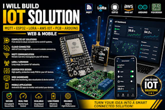 build iot solution with mqtt, esp32, lora, AWS iot pcb, arduino web and mobile