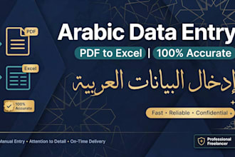 do accurate arabic data entry, pdf to excel, and audio transcription