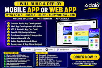 build adalo app, database ,no code app or web app with bubble io, glide, n8n