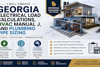 provide georgia electrical load calculations, hvac and plumbing pipe sizing