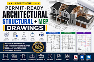 create permit ready architectural drawing, structural, mep permit design