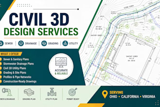 design sewer and drainage plan, civil 3d utility plan, grading plan ohio ca va