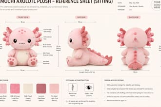 design a custom plush reference sheet for labubu mascot plushie concept art