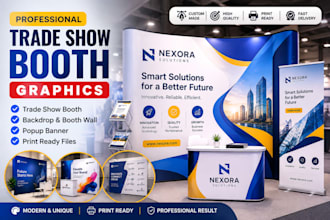 design trade show booth graphics, popup banner, backdrop and booth wall design