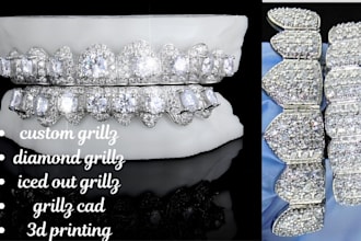 design custom iced out diamond grillz cad for 3d printing and casting