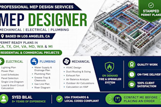 design architectural electrical drawings, mep plans, plumbing, hvac for permit