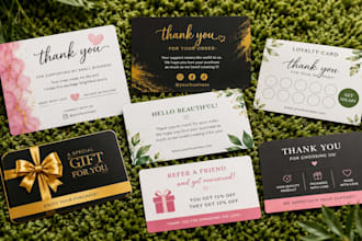 design amazon thank you card, product insert card, loyalty card, and gift card