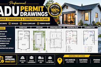 design adu permit drawings, garage conversion, construction plans in az, tx, ma