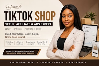 setup tiktok shop, affiliate, ads, dropshipping and shopify marketing
